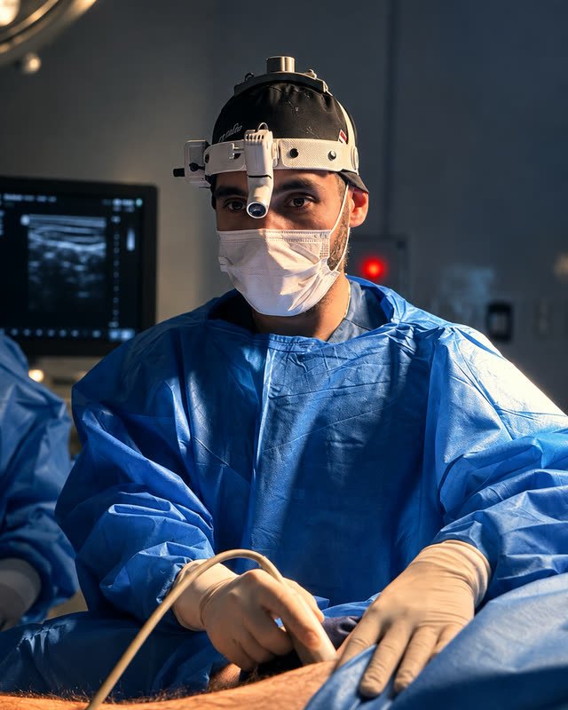 Dr. Jonatas Carvalho guiando a aplicação pelo ultrassom